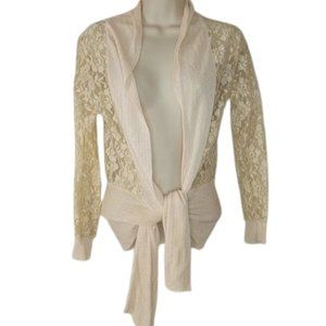 Shoreline Womens Wrap Cardigan Creamy Beige Knit Lace Tie Hem L